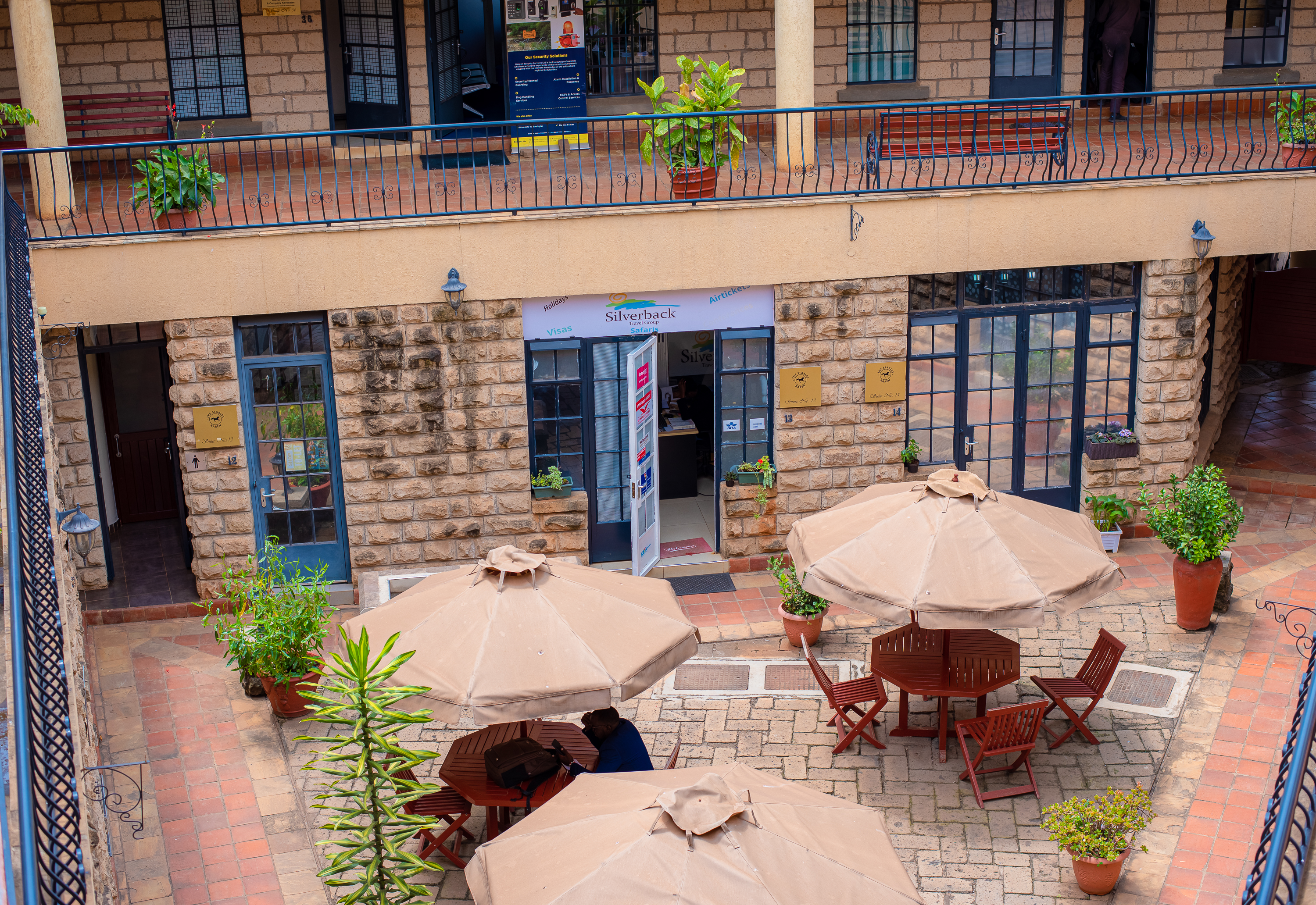 Relaxed outdoor lounge with comfortable seating and scenic views